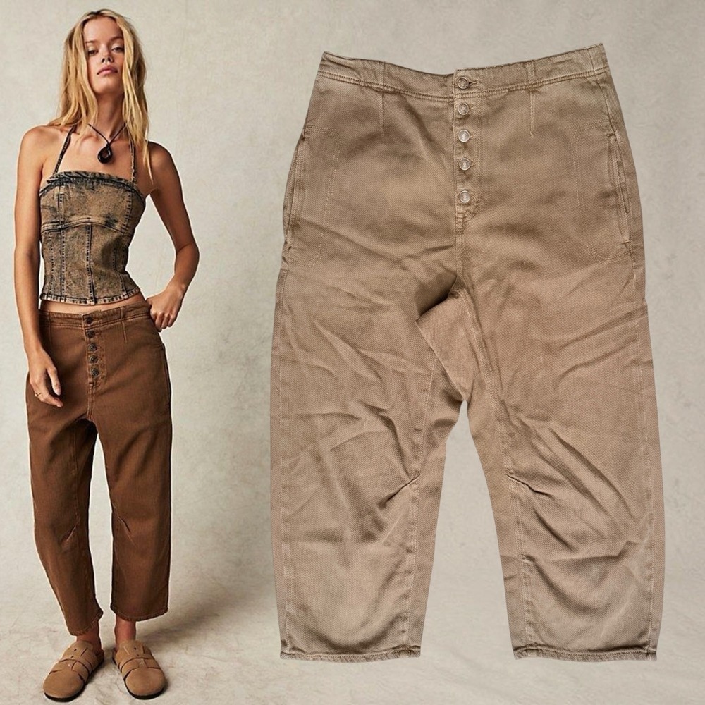 We The Free Makai Barrel Pants Button Fly Khaki Tan 31